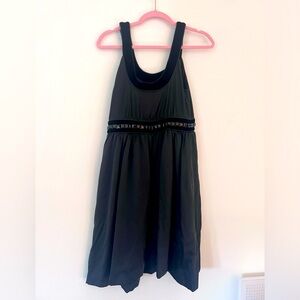100% Silk Vivienne Tam Black Sleeveless Velvet Trim Embellishment Dress US 6